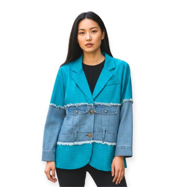 Turquoise Contrast Blazer Jacket – Denim & Modern Edge