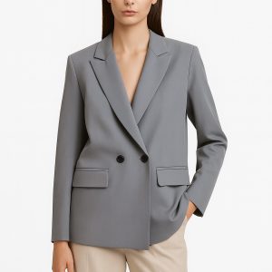 Classic Double-Breasted Oversized Blazer in Grey