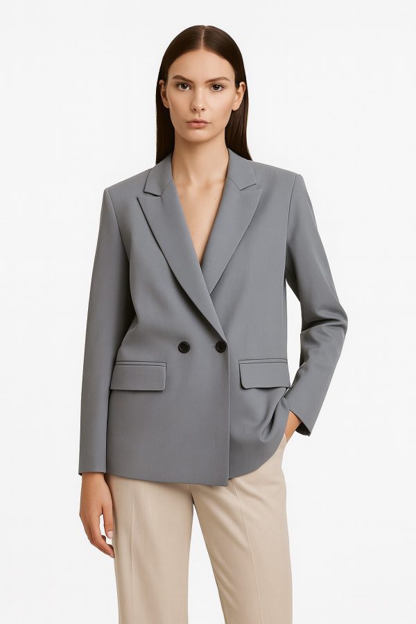 Classic Double-Breasted Oversized Blazer in Grey