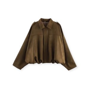 Oversized Suede Jacket in Rich Brown