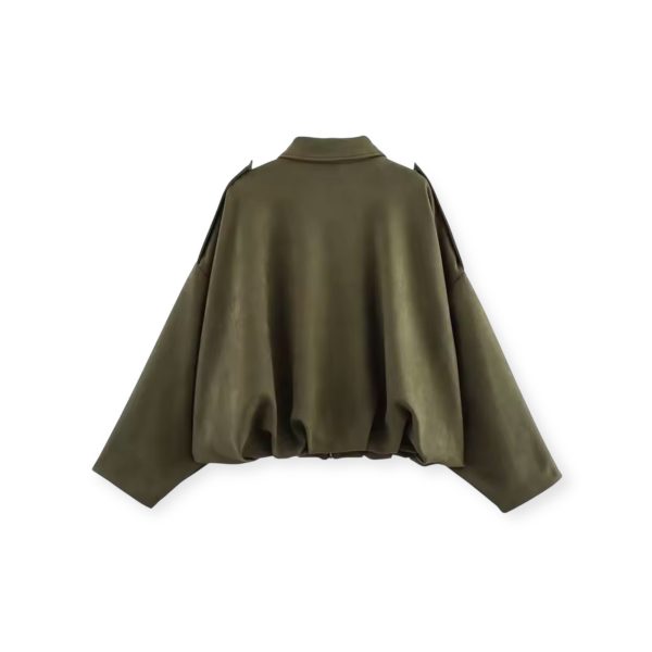 Oversized Suede Jacket in Olive Green - Image 3