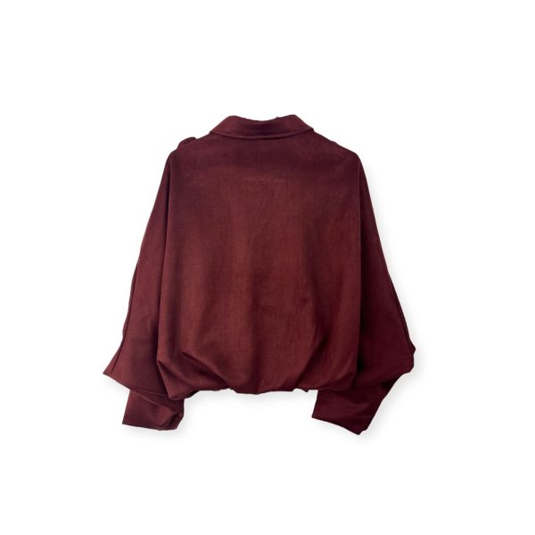 Oversized Suede Jacket in Deep Wine Red - Image 3