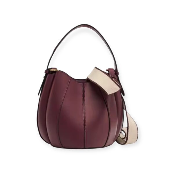 Chic Pleated Bucket Bag in Wine Red