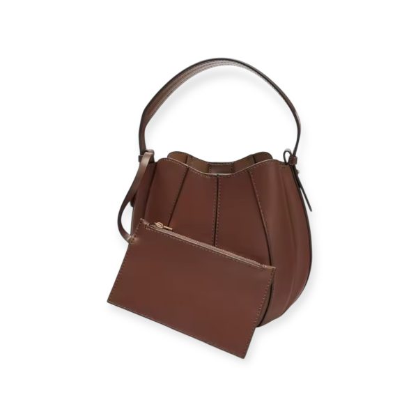 Chic Pleated Bucket Bag in Rich Brown - Image 3
