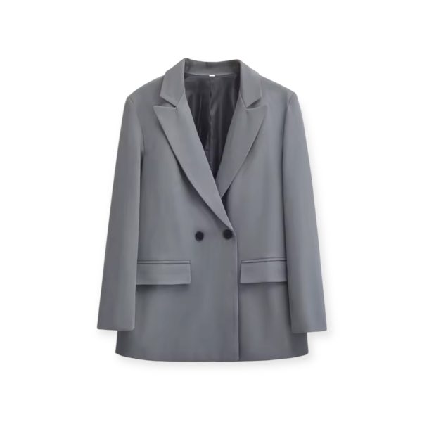Classic Double-Breasted Oversized Blazer in Grey - Image 2