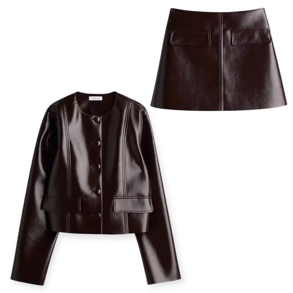 Wine Red Faux Leather Cropped Jacket – Co-ord Collection - Image 3