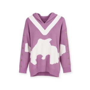 Cozy Knit Hoodie Sweater – Lilac & White