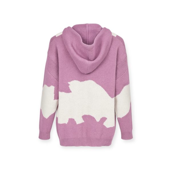 Cozy Knit Hoodie Sweater – Lilac & White - Image 3