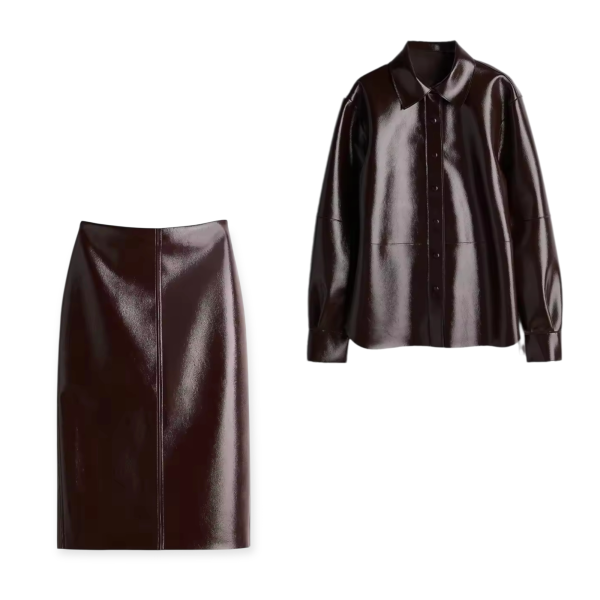 Wine Red Faux Leather Button-Up Shirt – Co-ord Collection - Image 3