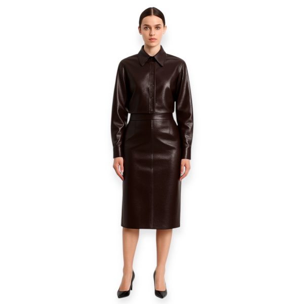 Wine Red Faux Leather Button-Up Shirt – Co-ord Collection - Image 2