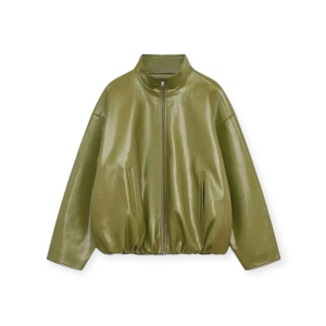 Olive Faux Leather Zip Jacket