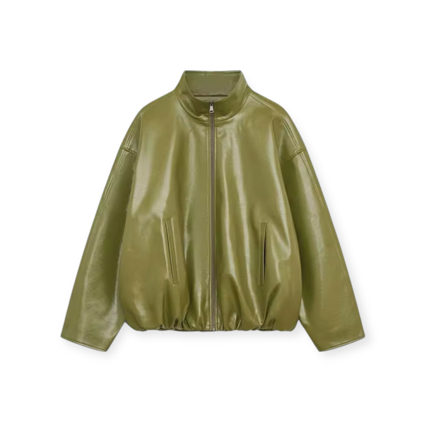 Olive Faux Leather Zip Jacket