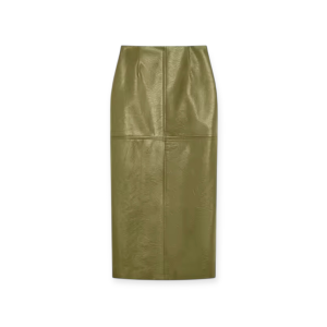 Olive Faux Leather Midi Skirt