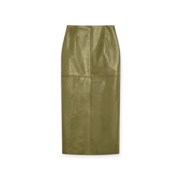 Olive Faux Leather Midi Skirt
