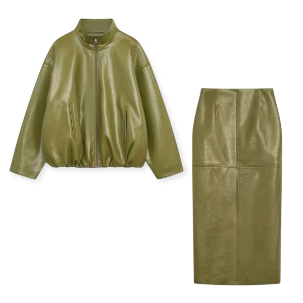 Olive Faux Leather Midi Skirt - Image 2