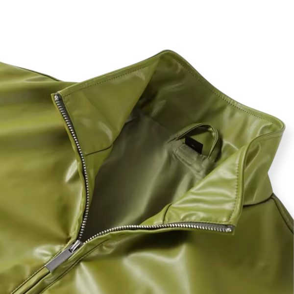 Olive Faux Leather Zip Jacket - Image 2