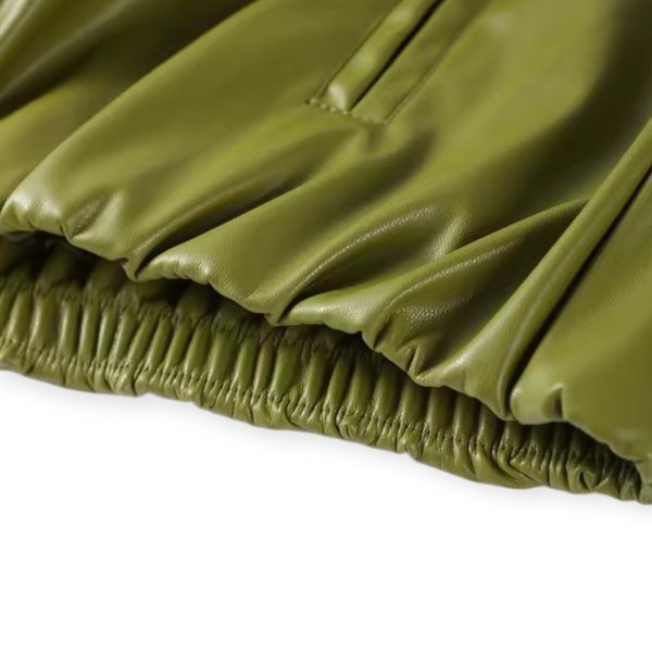 Olive Faux Leather Midi Skirt - Image 4