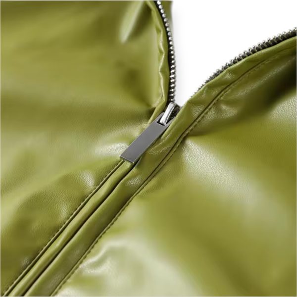 Olive Faux Leather Zip Jacket - Image 5