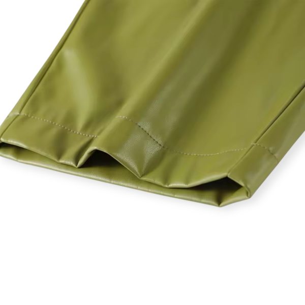 Olive Faux Leather Wide-Leg Trousers - Image 3