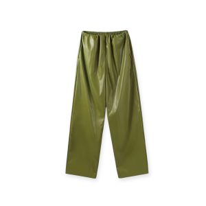 Olive Faux Leather Wide-Leg Trousers